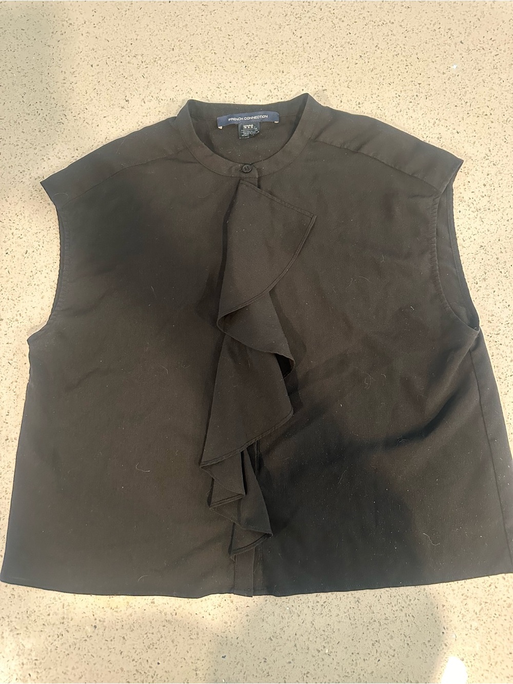 French Connection Black Sleeveless Ruffle Front Blouse